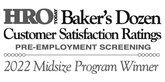 HRO Baker's Dozen 2022 customer satisfaction winner logo for excellence in pre-employment screening