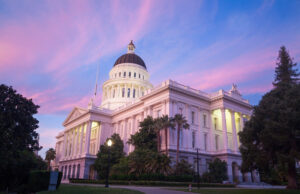 California capitol building at sunset