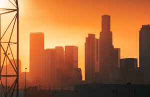 Cityscape of LA at sunset