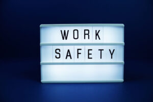 LED lightboard that reads: Work Safety