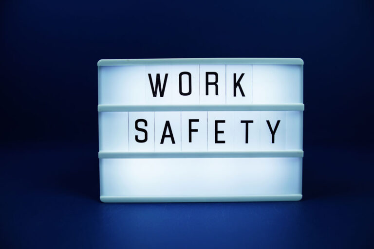 LED lightboard that reads: Work Safety